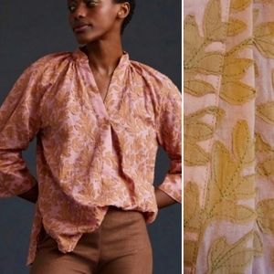 NWT Anthropologie Pop Over Blouse Pink Combo S (runs big)